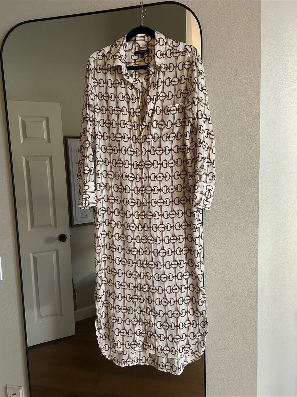 Banana Republic Cream and Brown Printed Maxi Shirt Dress - size small/4